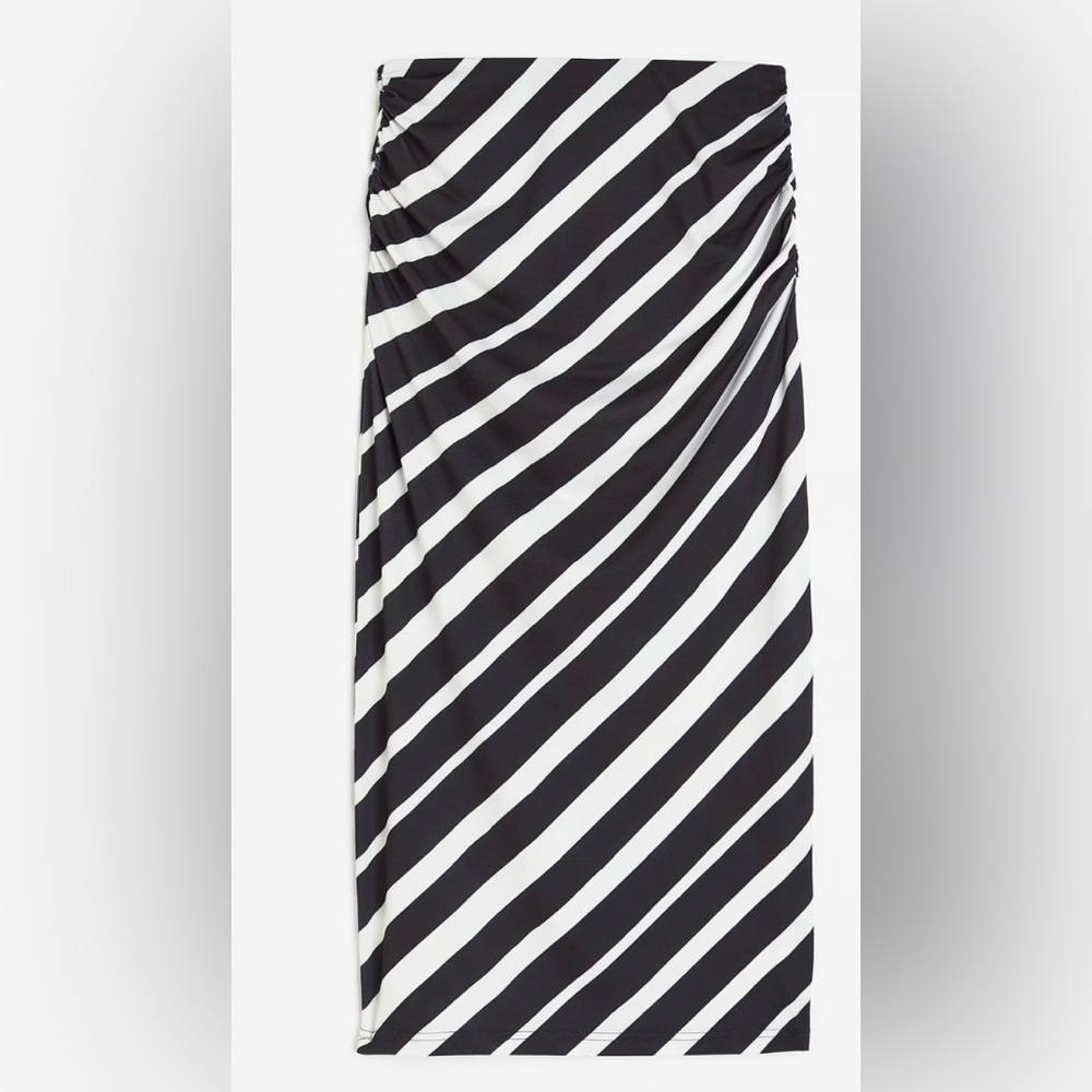 H&M Black and White Striped Midi Skirt